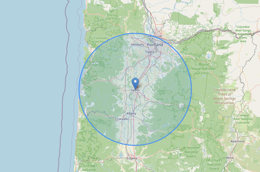 J Hernandez Construction LLC service area map — Willamette Valley, Oregon